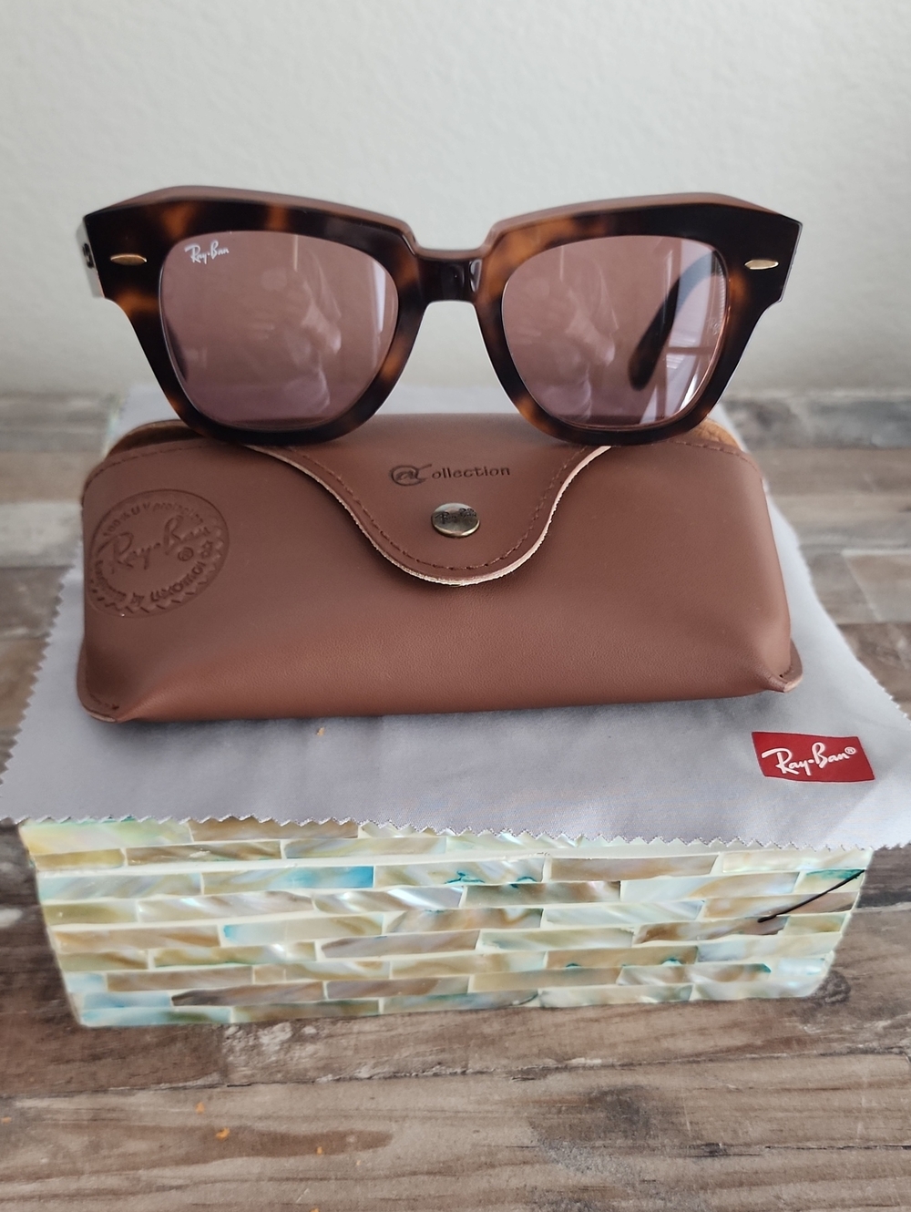 Ray-Ban Women's State Street Tortoiseshell Frame Sunglasses with Pink Lenses